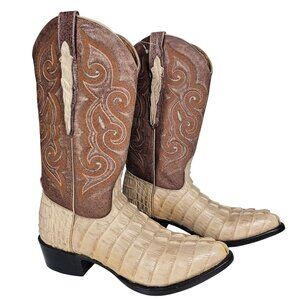 Sedona West Men's Genuine Hornback Caiman Tail Cut Cowboy Boots Tan Brown 6.5D